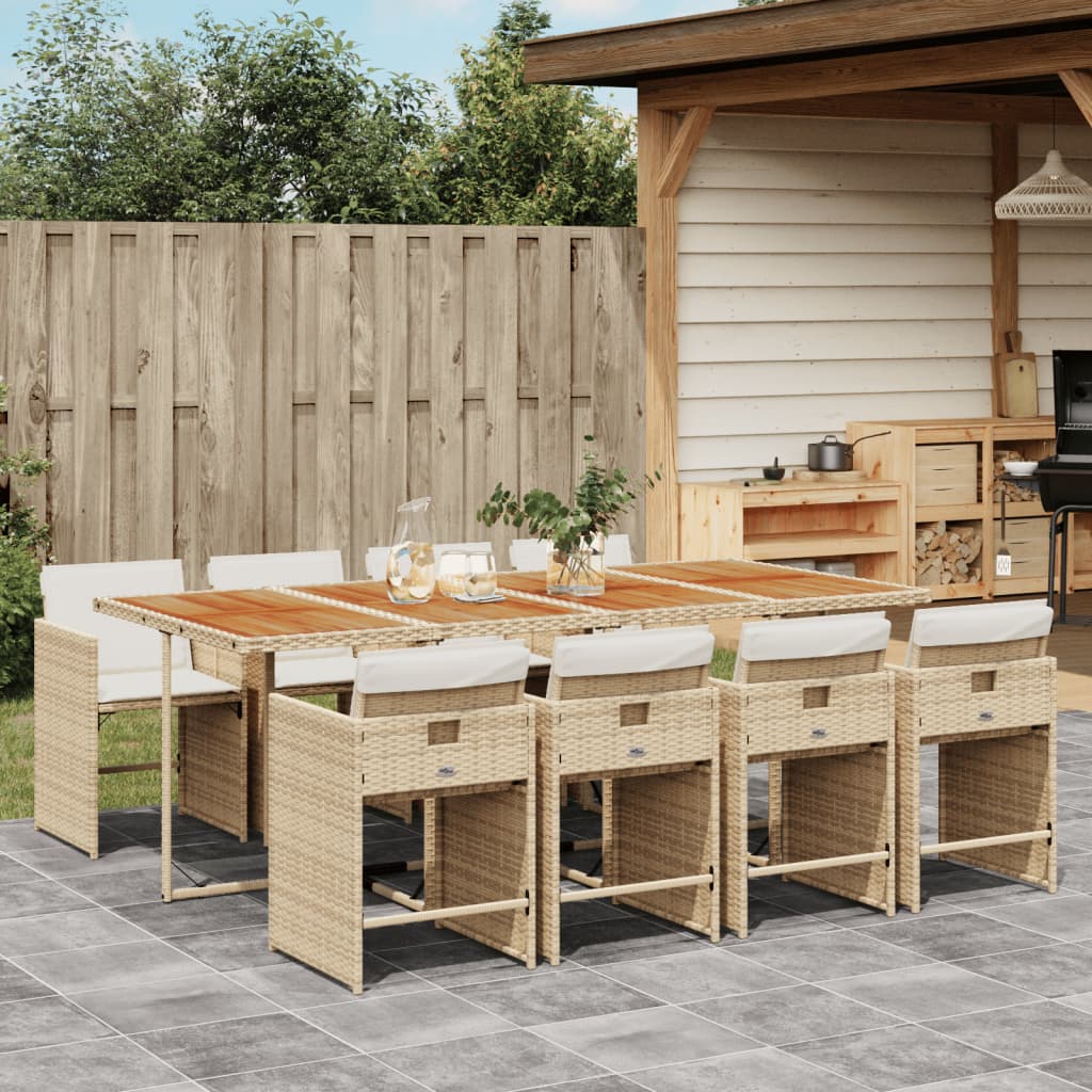 vidaXL 5-delige Tuinset met kussens poly rattan zwart