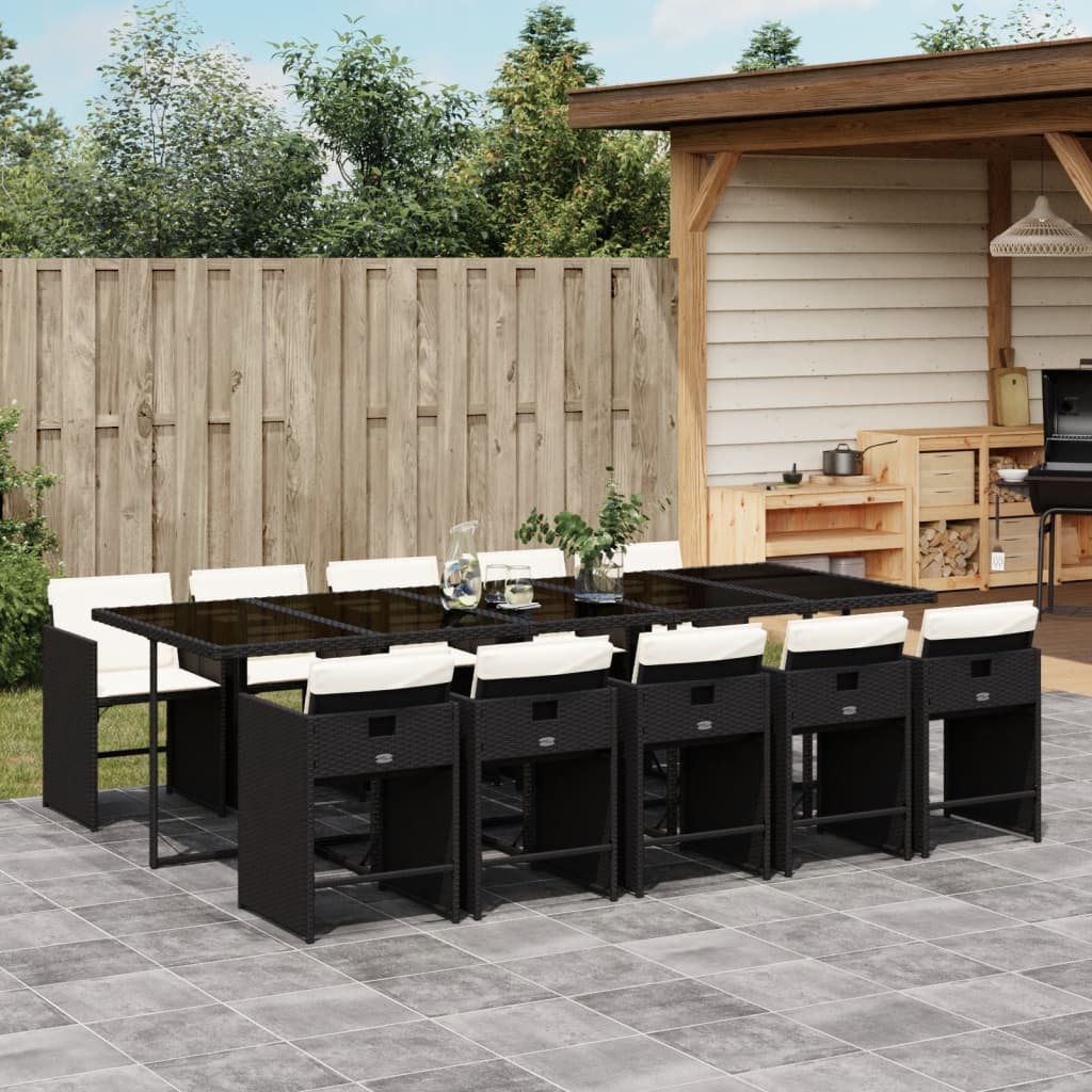 vidaXL 5-delige Tuinset met kussens poly rattan zwart