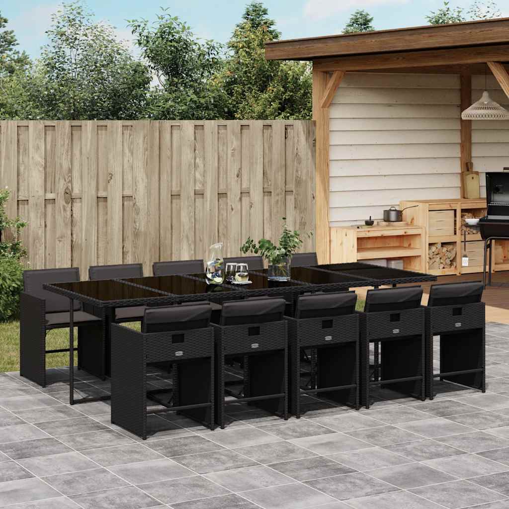vidaXL 5-delige Tuinset met kussens poly rattan zwart