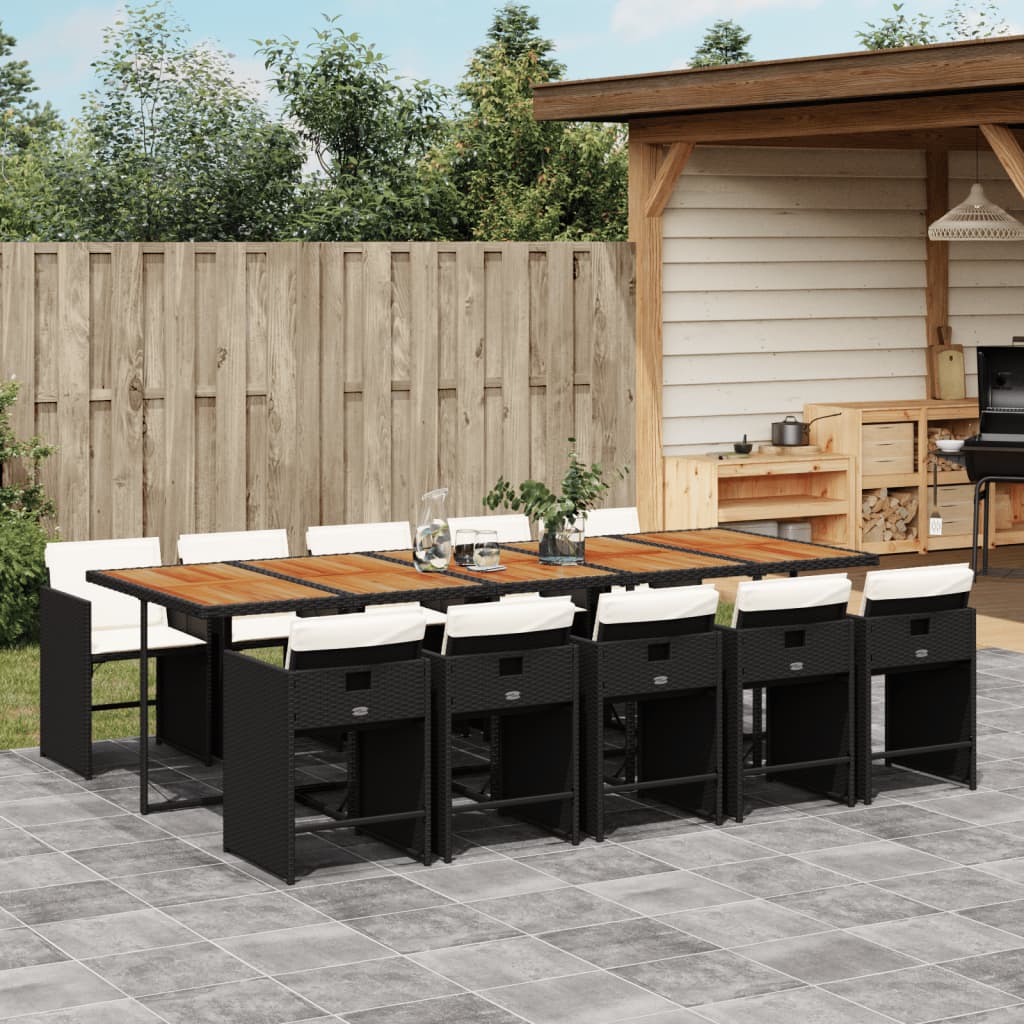 vidaXL 5-delige Tuinset met kussens poly rattan zwart