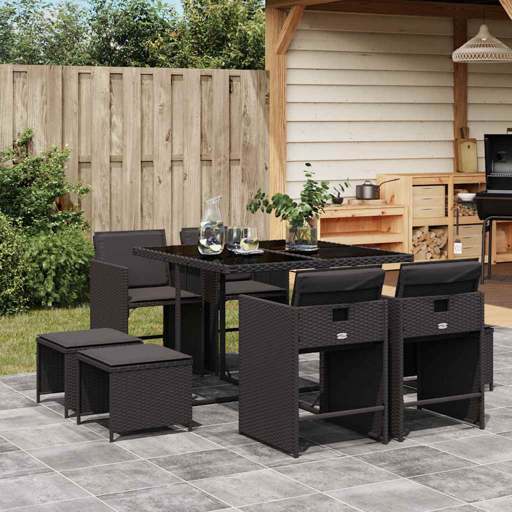 vidaXL 9-delige Tuinset poly rattan zwart