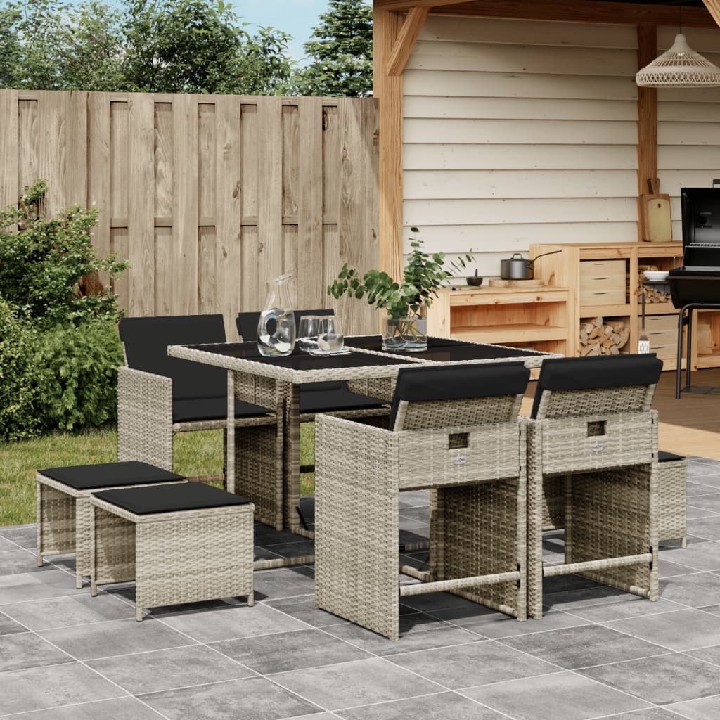 vidaXL 9-delige Tuinset poly rattan zwart