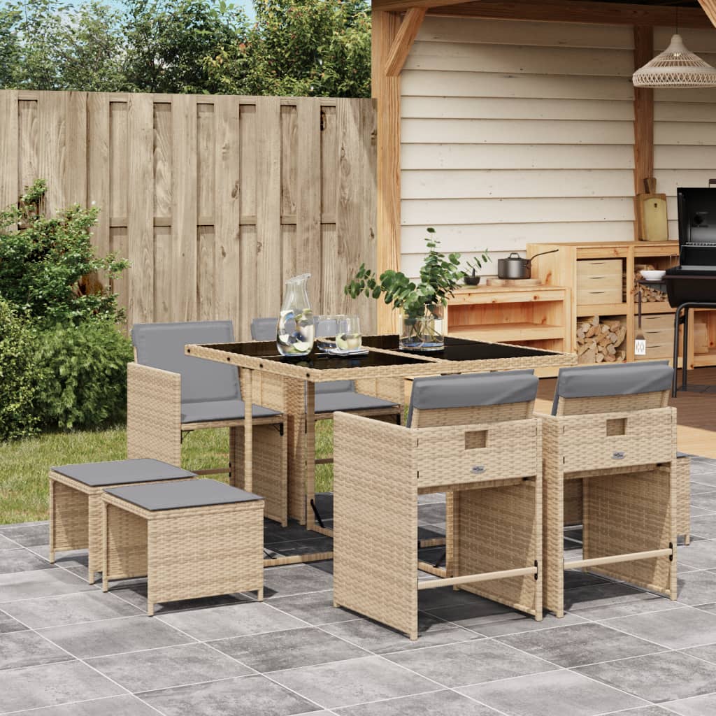 vidaXL 9-delige Tuinset poly rattan zwart