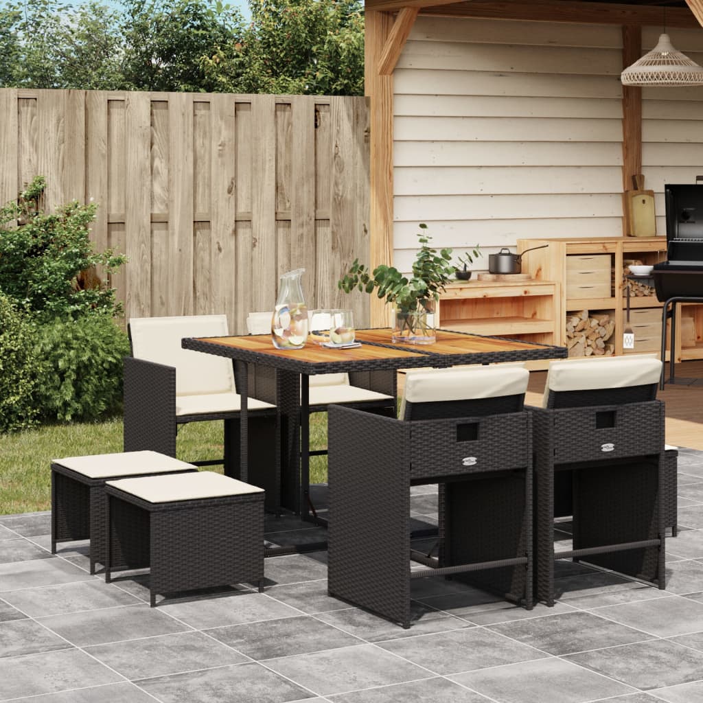vidaXL 9-delige Tuinset poly rattan zwart