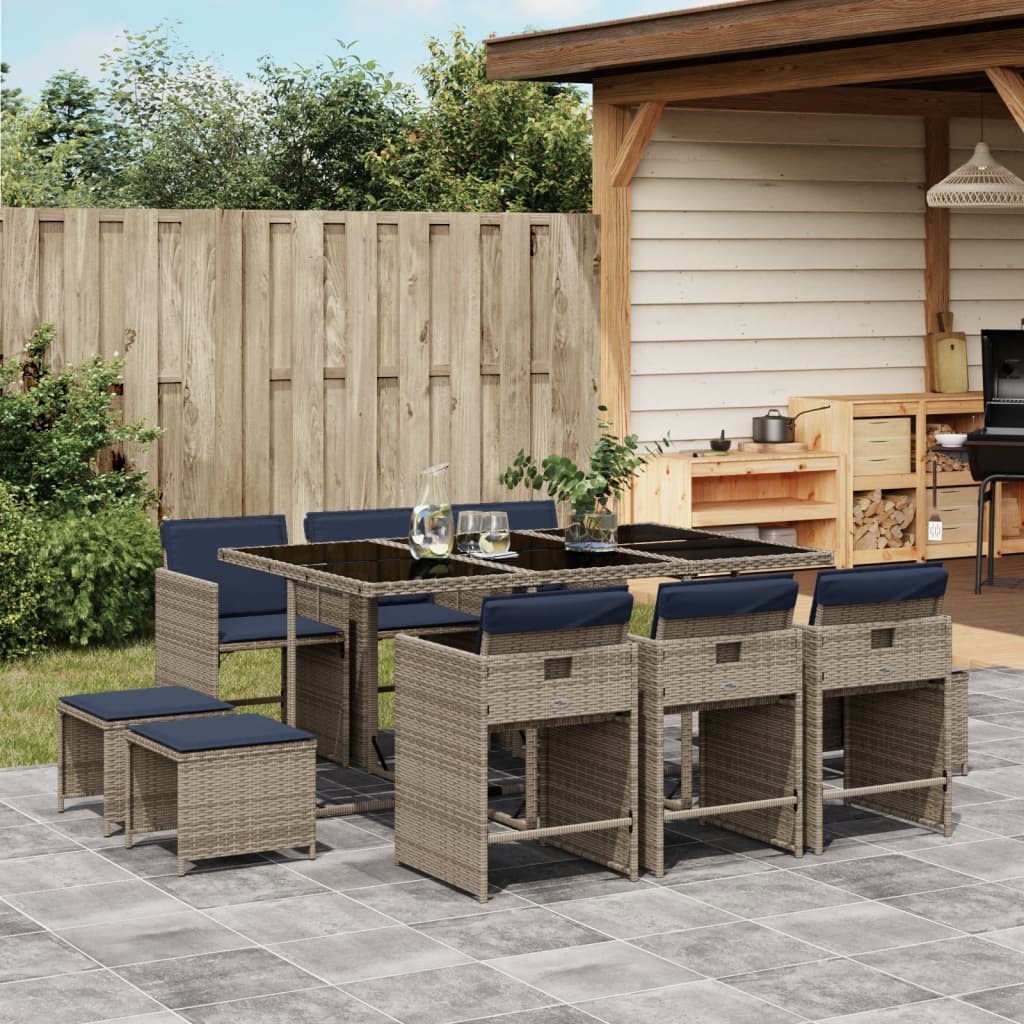 vidaXL 9-delige tuinset met kussens, grijs polyrotan
