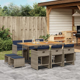 vidaXL 9-delige tuinset met kussens, grijs polyrotan
