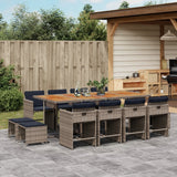 vidaXL 9-delige tuinset met kussens, grijs polyrotan