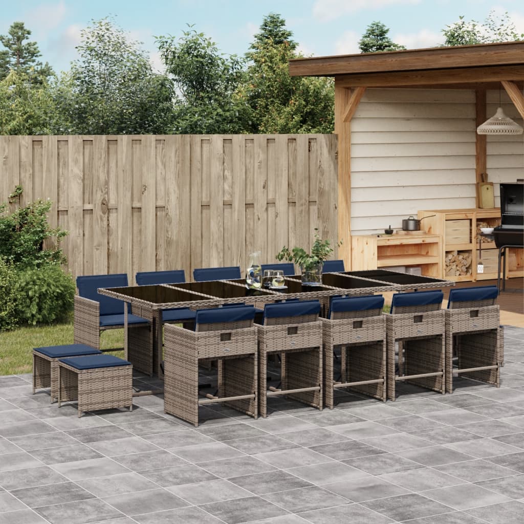 vidaXL 9-delige tuinset met kussens, grijs polyrotan