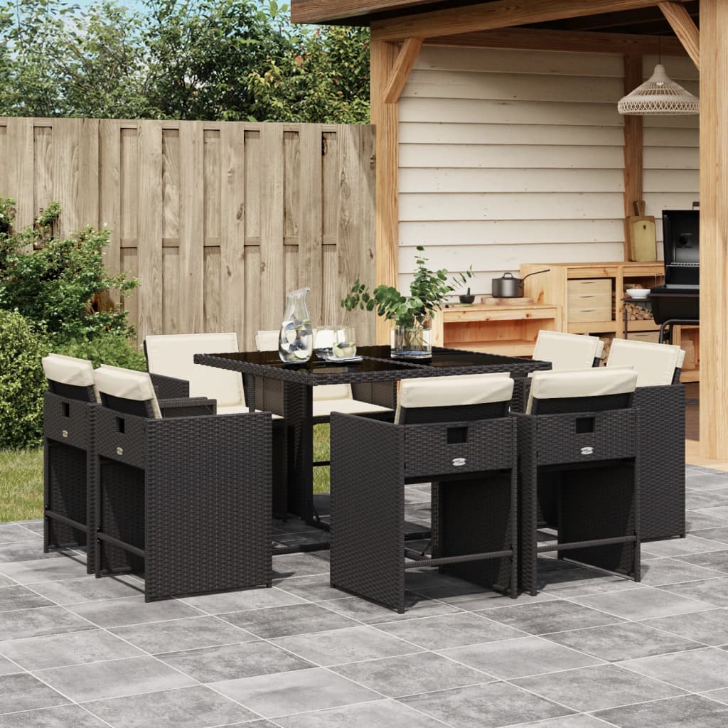 vidaXL 9-delige Tuinset poly rattan zwart