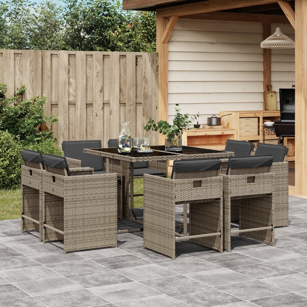 vidaXL 9-delige Tuinset poly rattan zwart