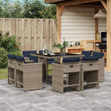 vidaXL 9-piece Garden Dining Set with Cushions Grey Poly Rattan