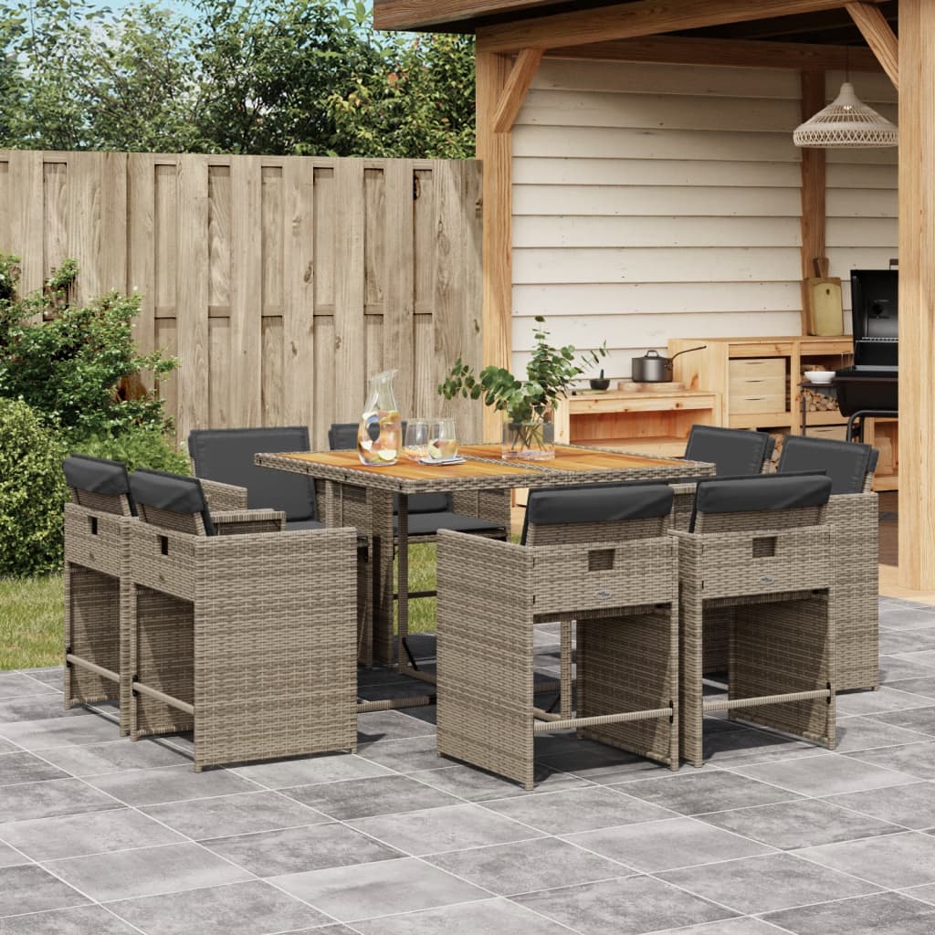 vidaXL 9-delige Tuinset poly rattan zwart
