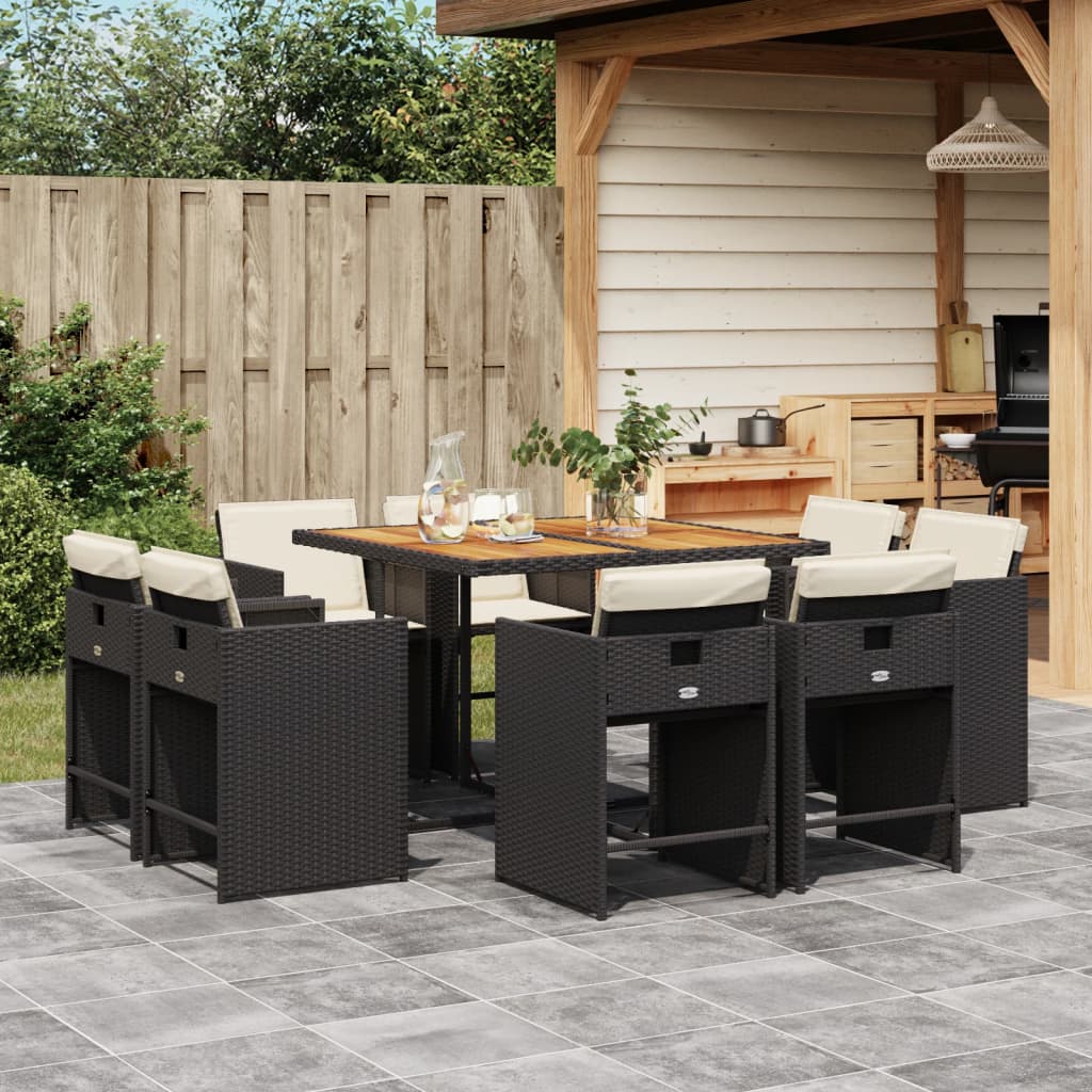vidaXL 9-delige Tuinset poly rattan zwart