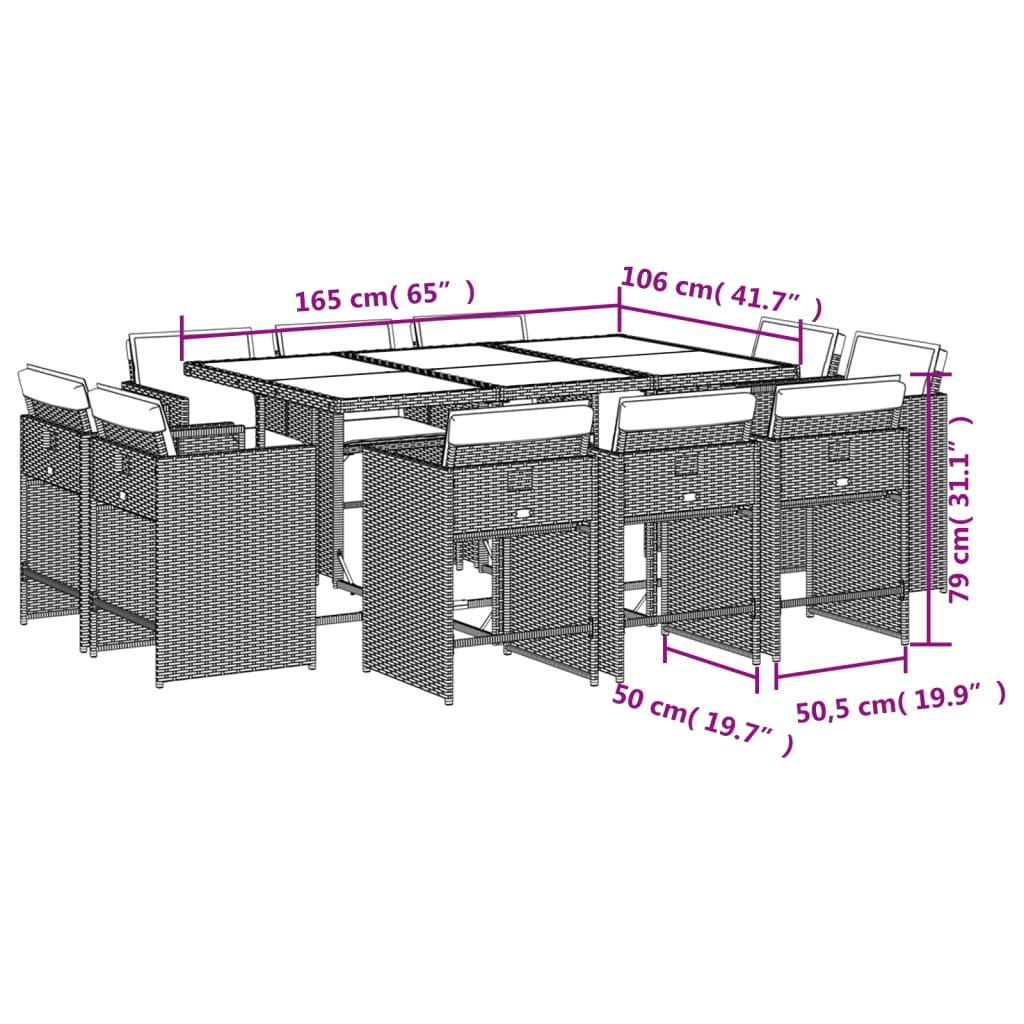 vidaXL 9-delige Tuinset poly rattan zwart