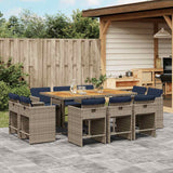 vidaXL 9-piece Garden Dining Set with Cushions Grey Poly Rattan