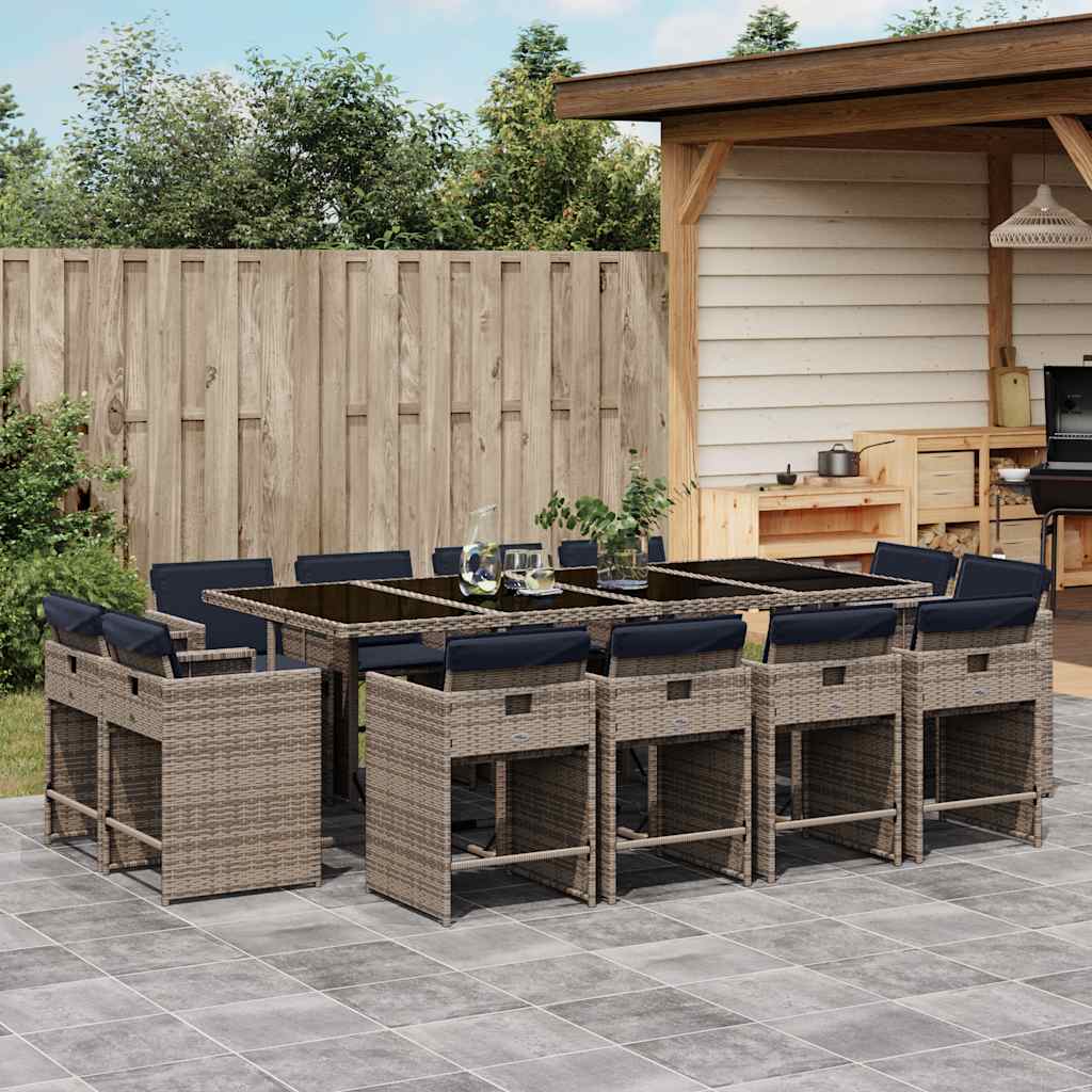vidaXL 9-piece Garden Dining Set with Cushions Grey Poly Rattan