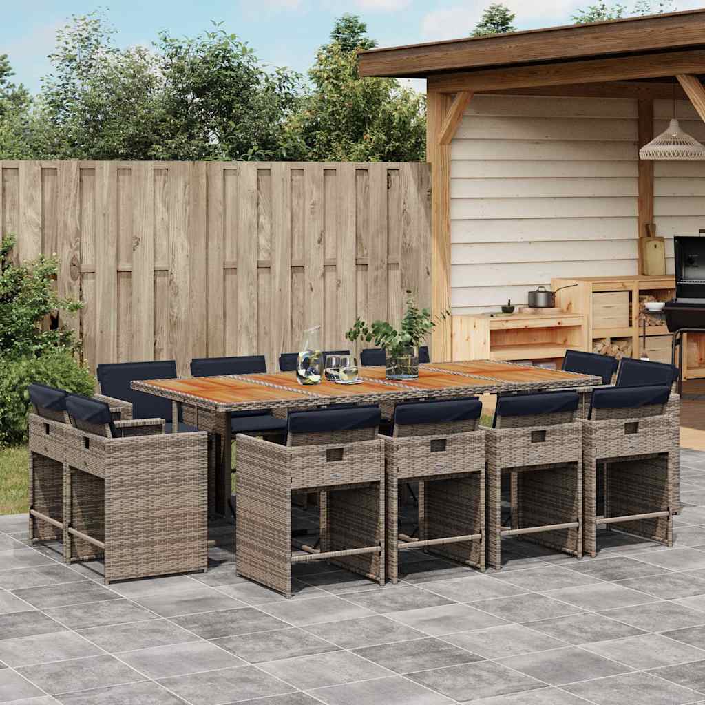 vidaXL 9-piece Garden Dining Set with Cushions Grey Poly Rattan