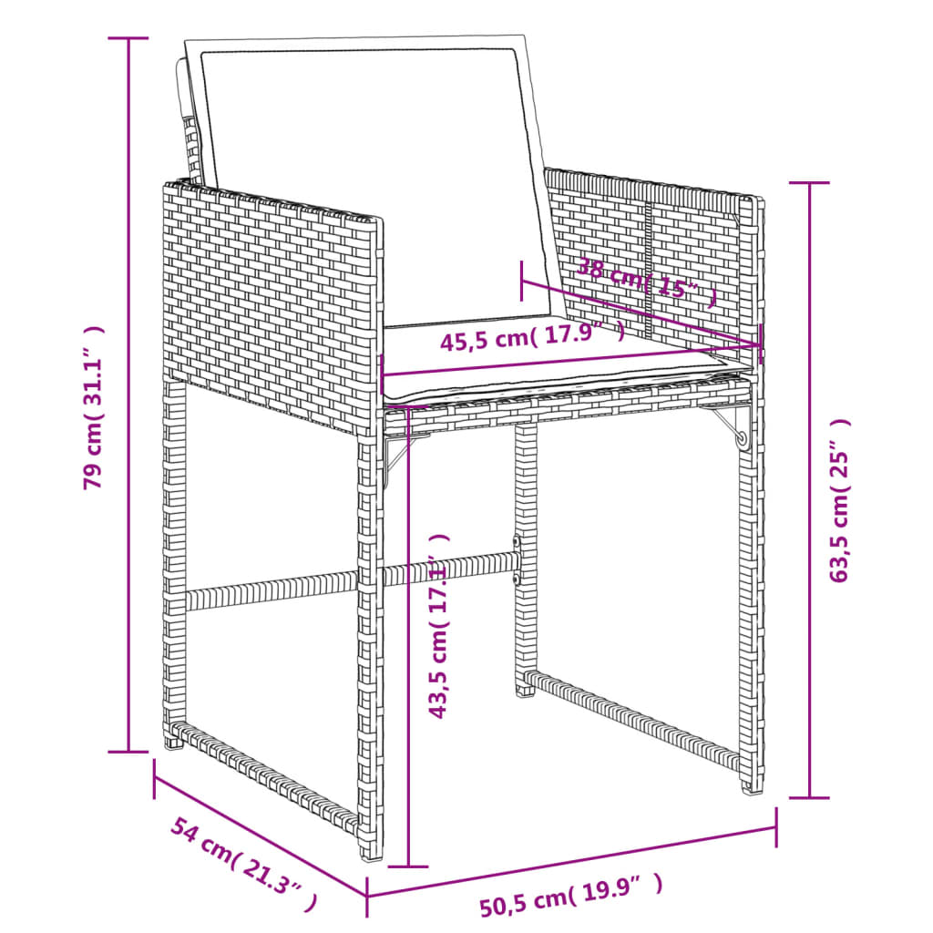 vidaXL 5-delige Tuinset met kussens poly rattan zwart
