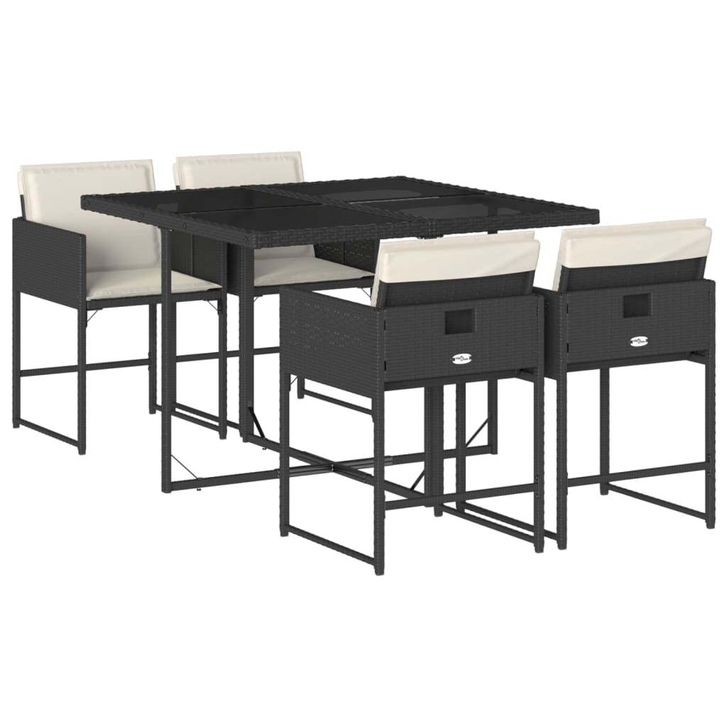 vidaXL 5-delige Tuinset met kussens poly rattan zwart