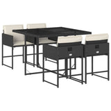 vidaXL 5-delige Tuinset met kussens poly rattan zwart