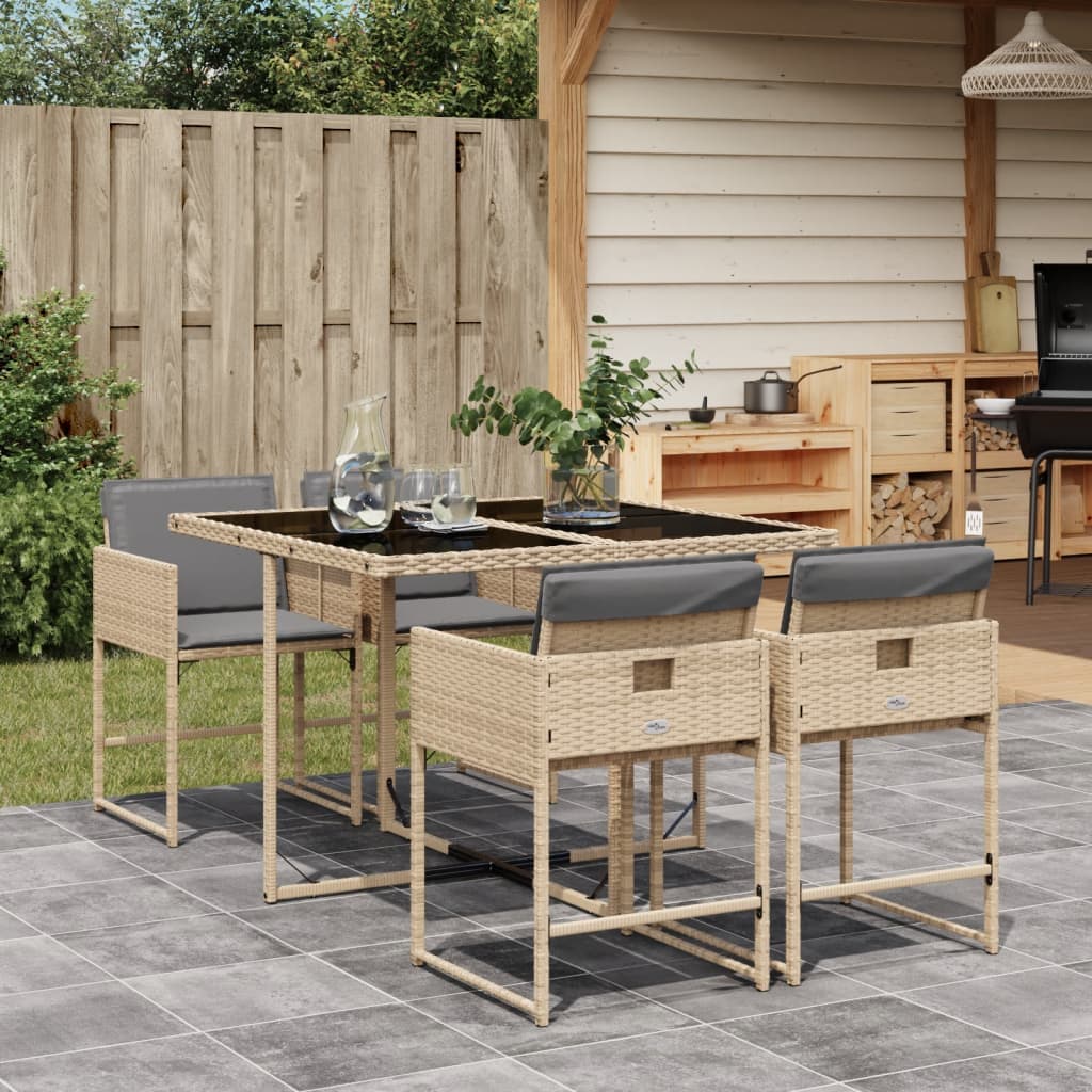 vidaXL 5-delige Tuinset met kussens poly rattan zwart