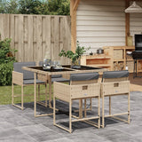 vidaXL 5-delige Tuinset met kussens poly rattan zwart