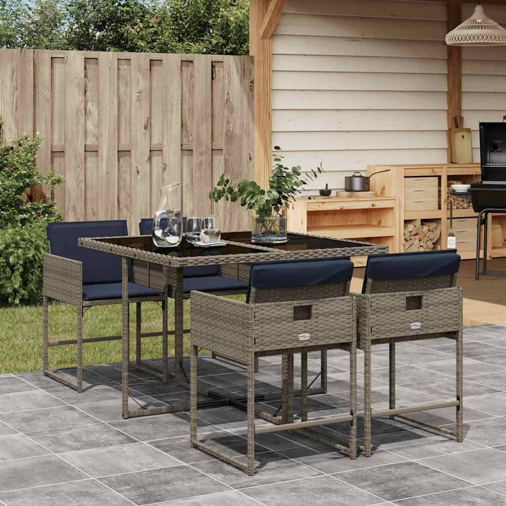 vidaXL 5-delige tuinset met kussens, grijs polyrotan