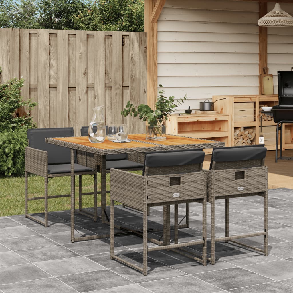 vidaXL 5-delige Tuinset met kussens poly rattan zwart