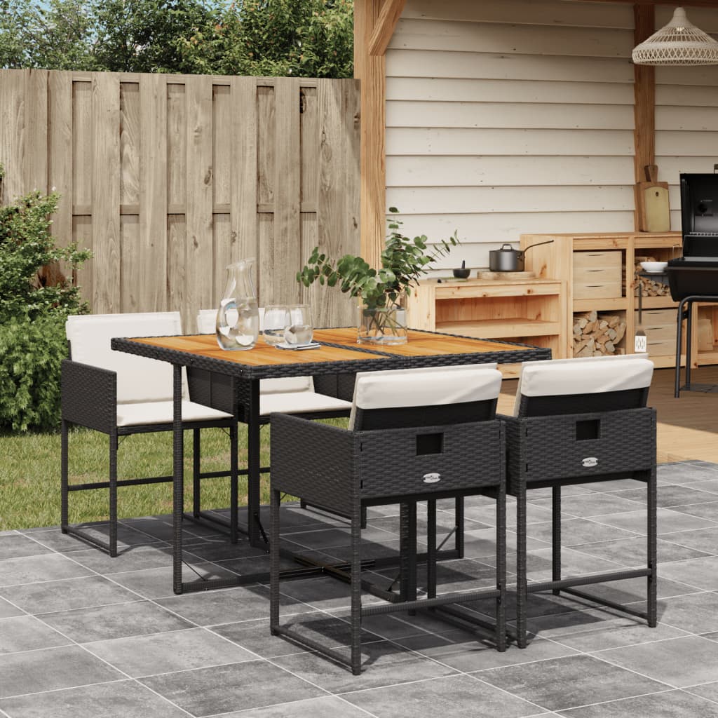 vidaXL 5-delige Tuinset met kussens poly rattan zwart