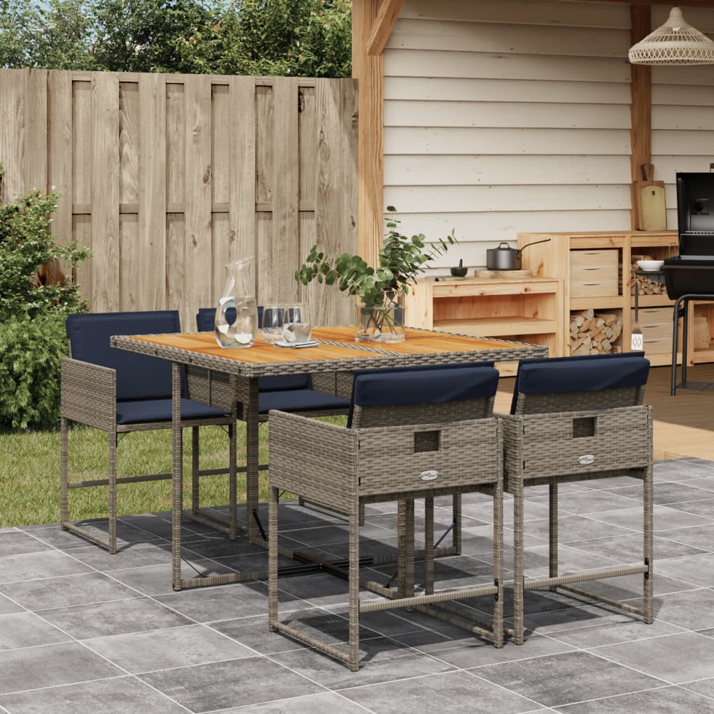 vidaXL 5-delige tuinset met kussens, grijs polyrotan
