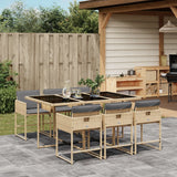 vidaXL 5-delige Tuinset met kussens poly rattan zwart