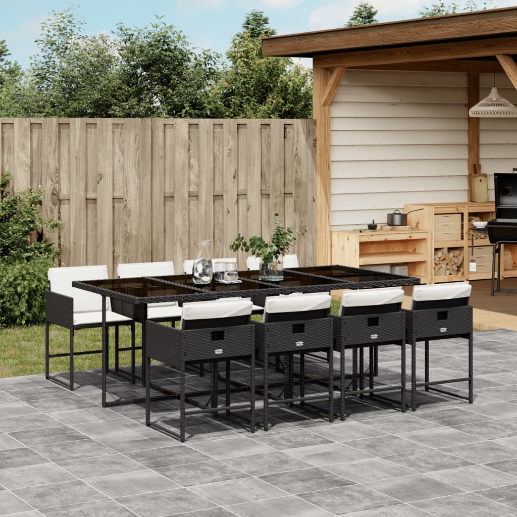 vidaXL 5-delige Tuinset met kussens poly rattan zwart