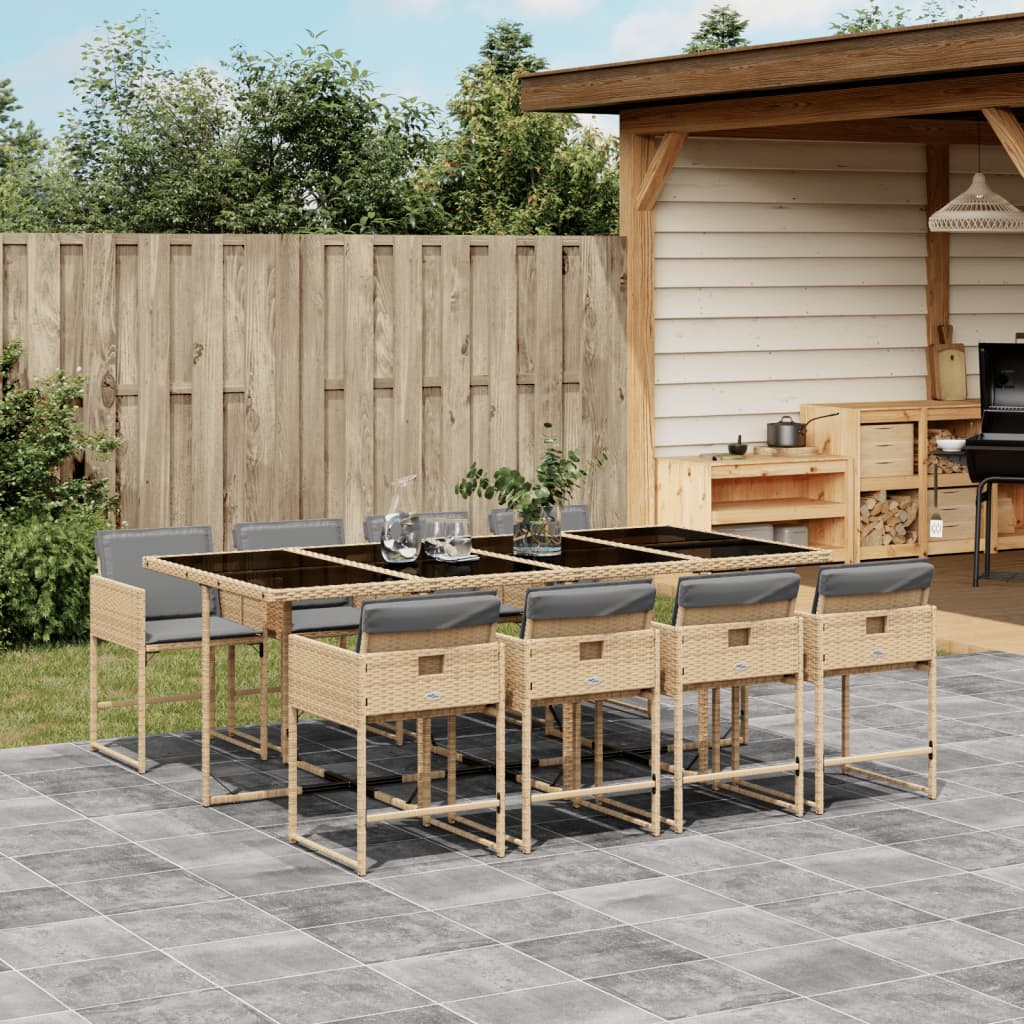 vidaXL 5-delige Tuinset met kussens poly rattan zwart