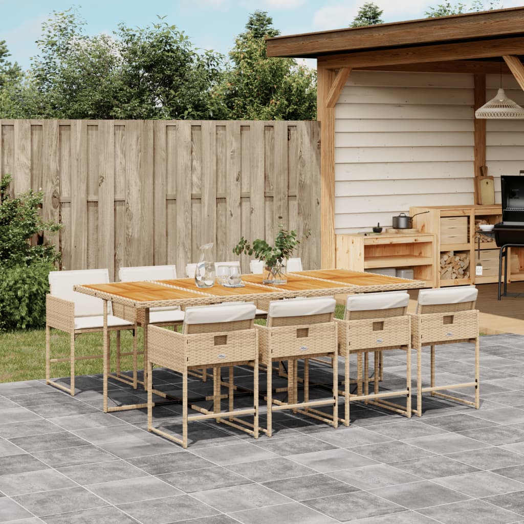 vidaXL 5-delige Tuinset met kussens poly rattan zwart