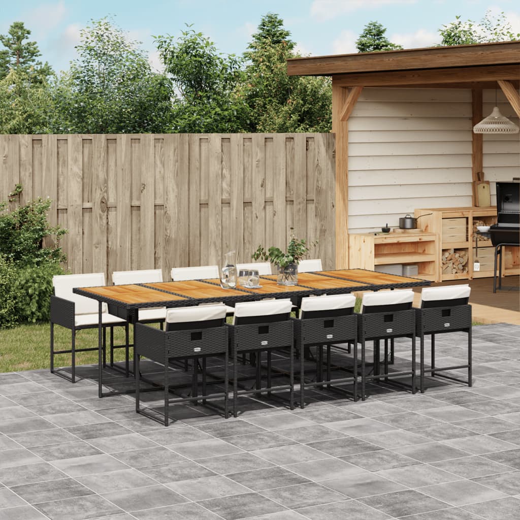 vidaXL 5-delige Tuinset met kussens poly rattan zwart