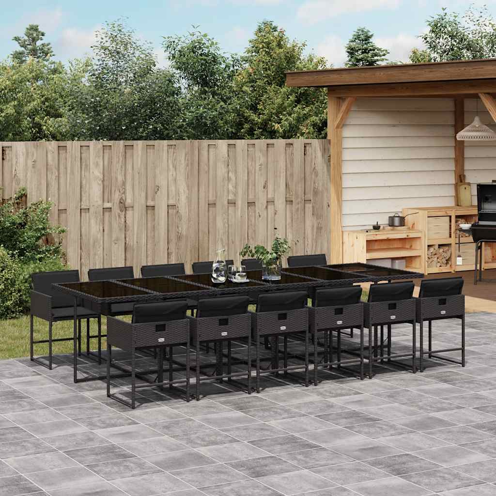 vidaXL 5-delige Tuinset met kussens poly rattan zwart