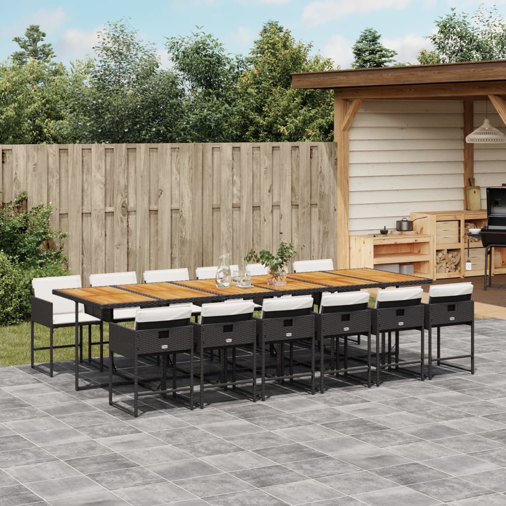 vidaXL 5-delige Tuinset met kussens poly rattan zwart