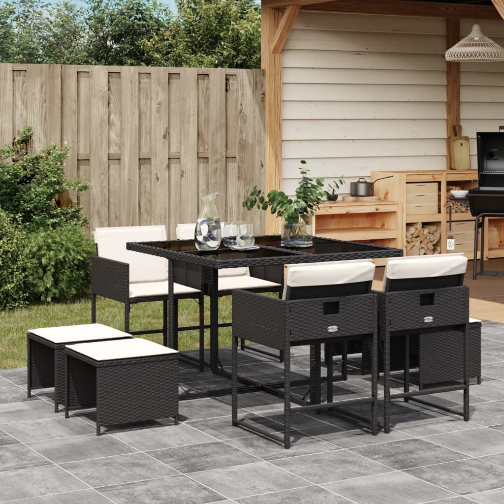 vidaXL 9-delige Tuinset poly rattan zwart