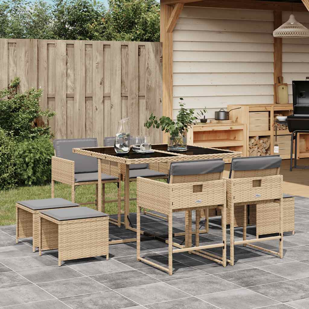 vidaXL 9-delige Tuinset poly rattan zwart