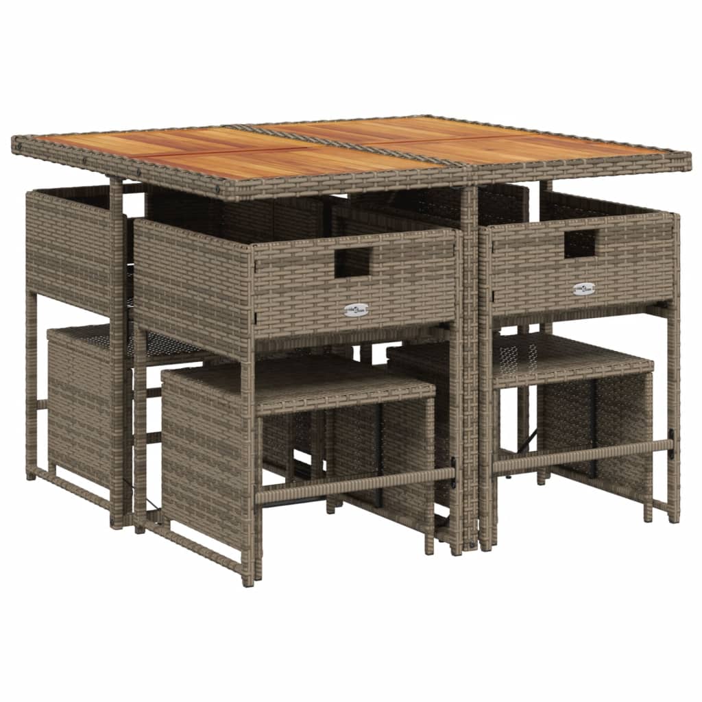 vidaXL 9-delige tuinset met kussens, grijs polyrotan