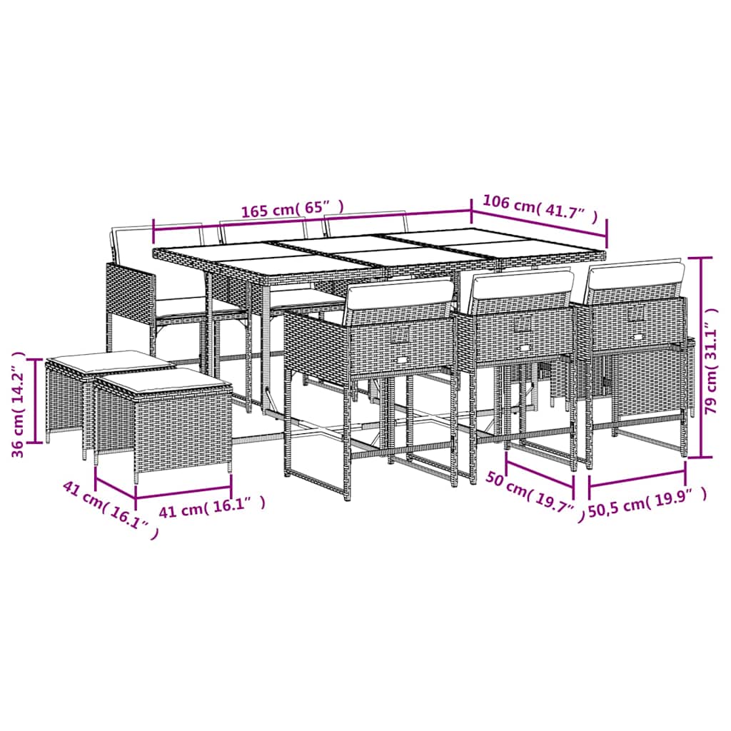 vidaXL 9-delige Tuinset poly rattan zwart