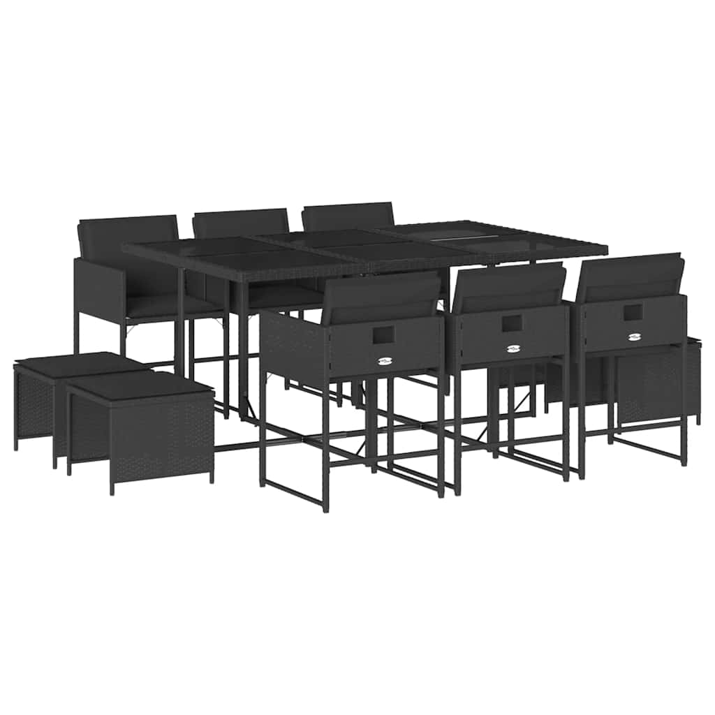 vidaXL 9-delige Tuinset poly rattan zwart