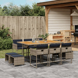vidaXL 9-delige tuinset met kussens, grijs polyrotan