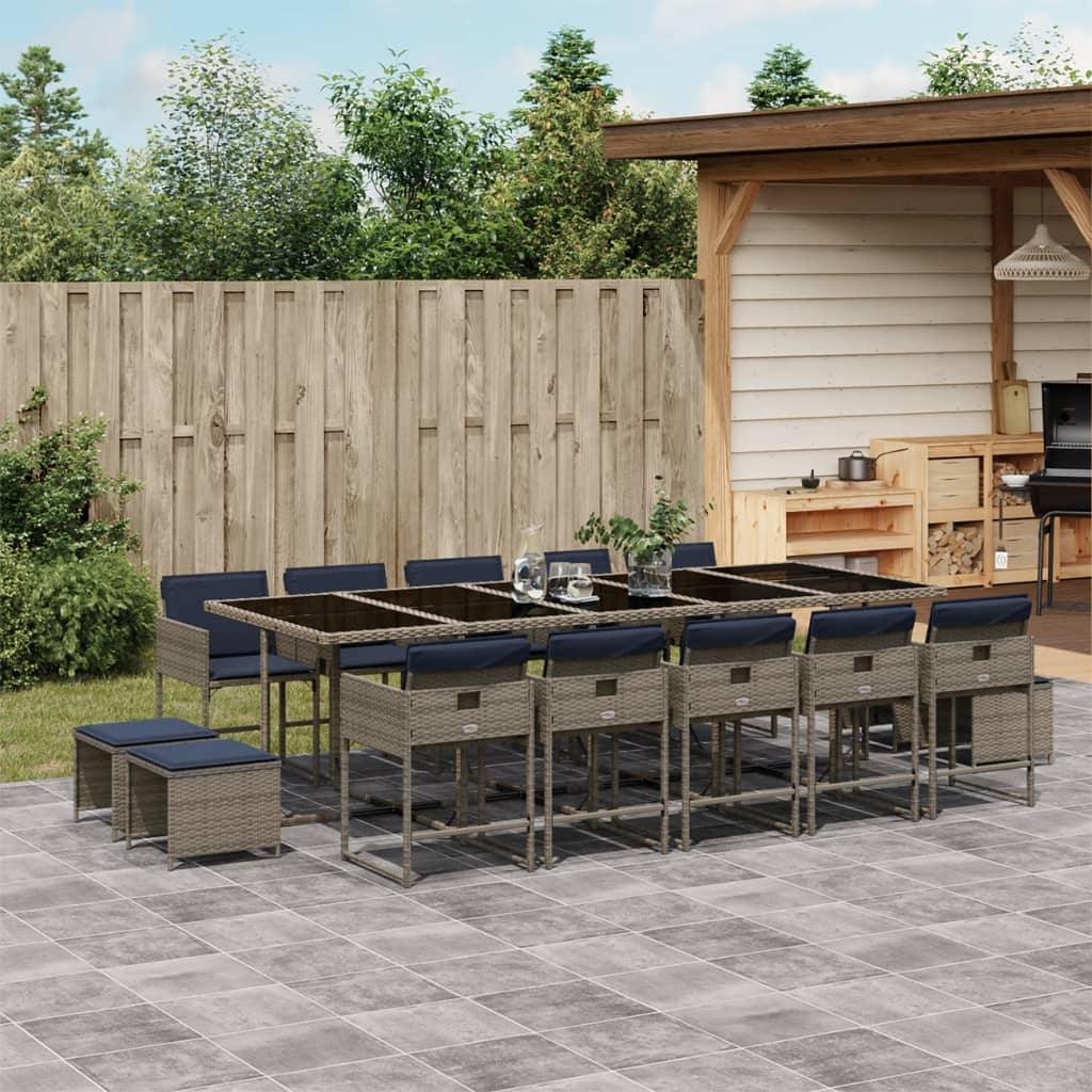 vidaXL 9-delige tuinset met kussens, grijs polyrotan