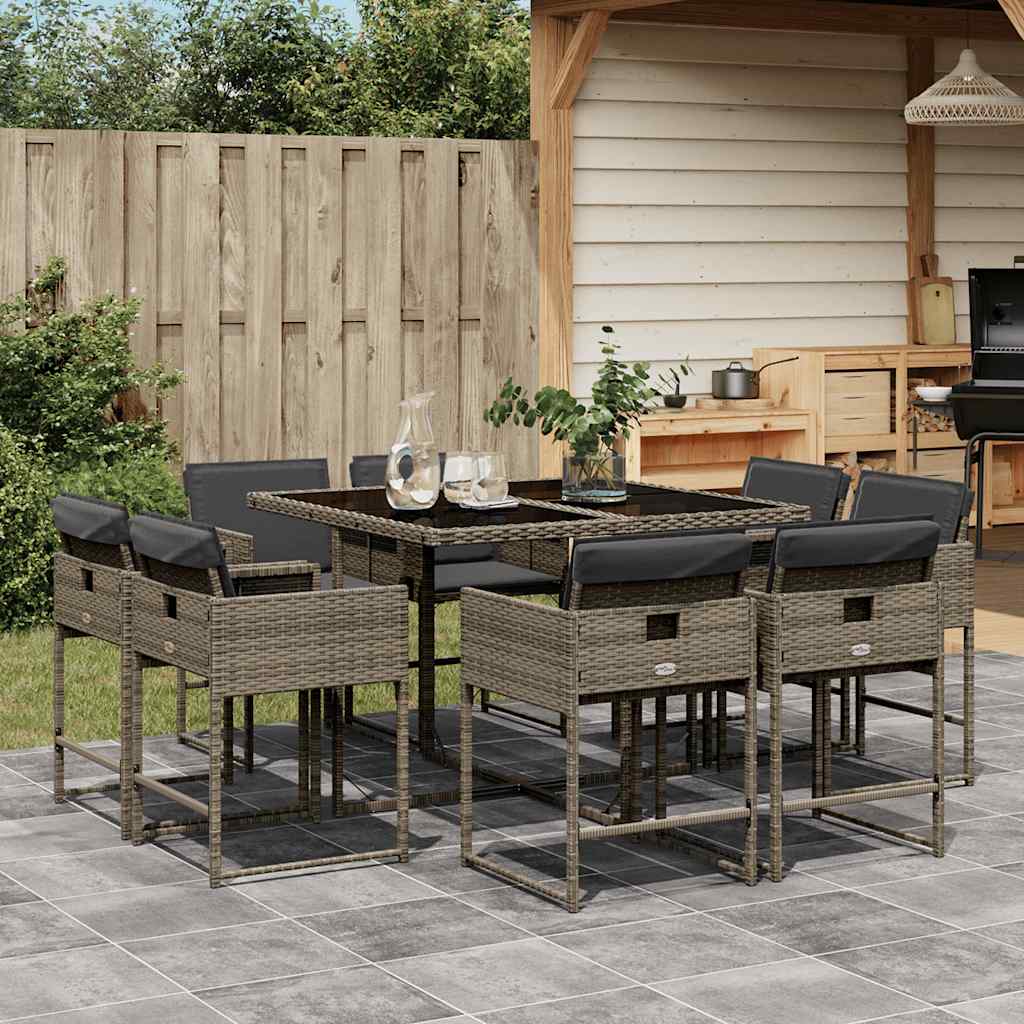vidaXL 9-delige Tuinset poly rattan zwart