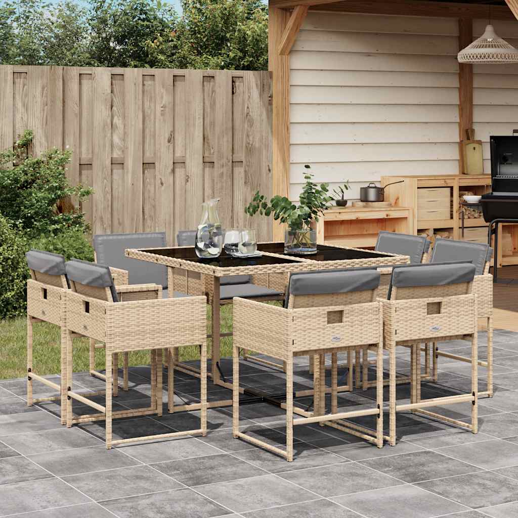 vidaXL 9-delige Tuinset poly rattan zwart