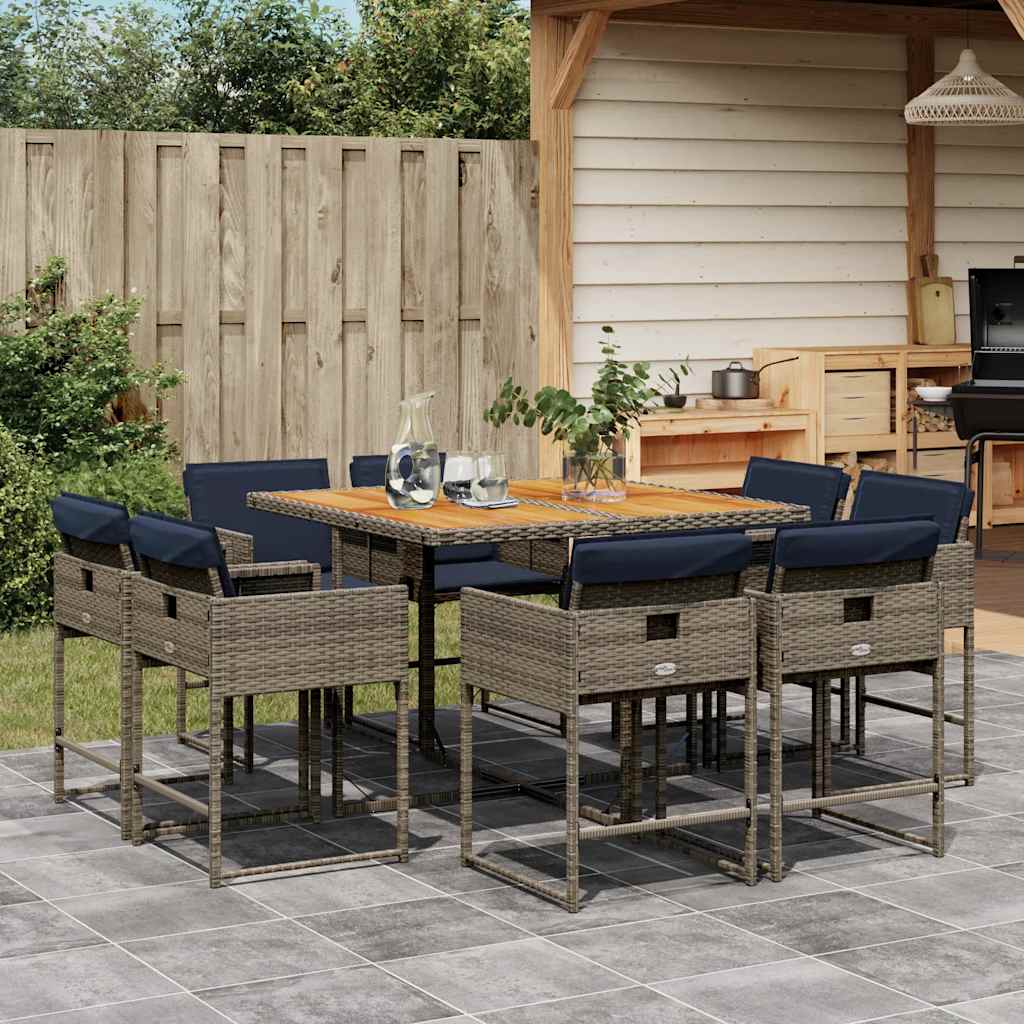vidaXL 9-delige tuinset met kussens, grijs polyrotan