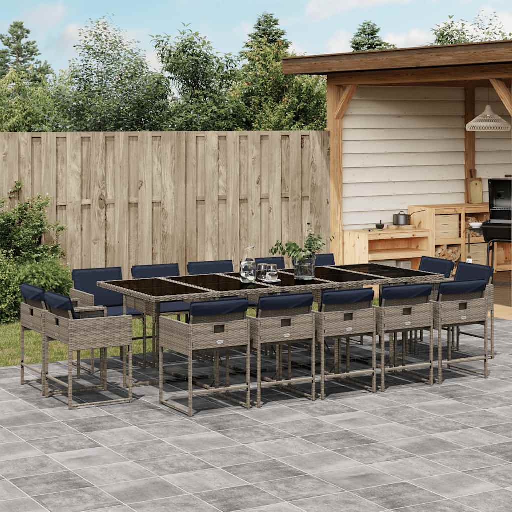 vidaXL 9-delige tuinset met kussens, grijs polyrotan
