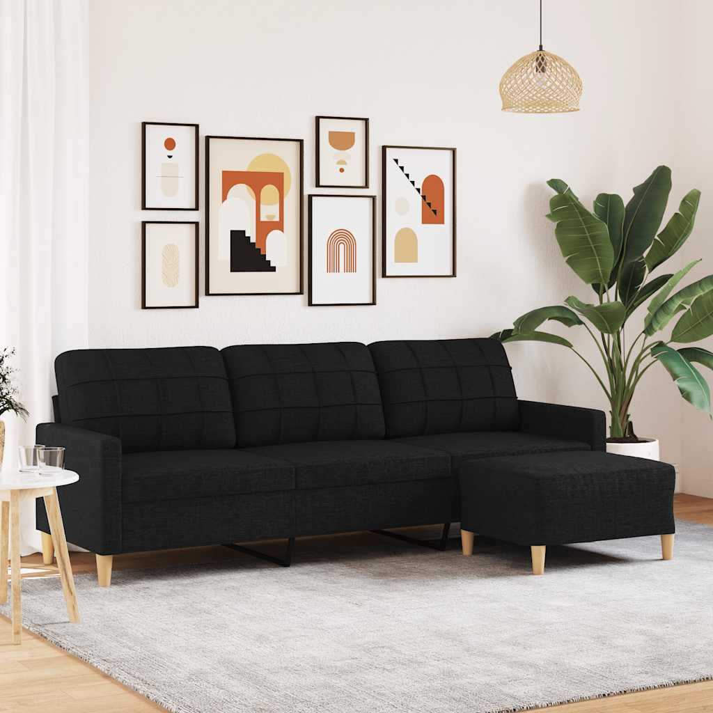 vidaXL Driezitsbank met voetenbank 180 cm stof lichtgrijs