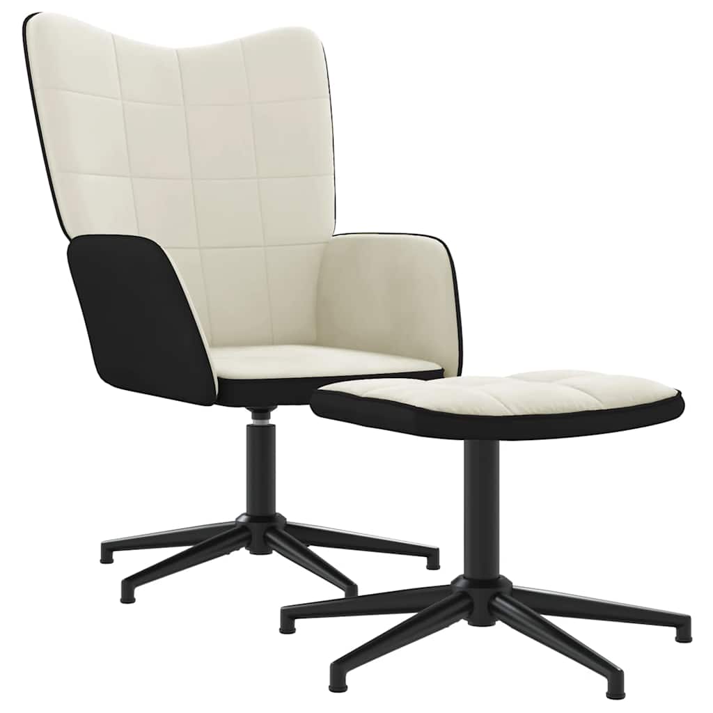 vidaXL Relaxstoel met voetenbank fluweel en PVC crèmewit